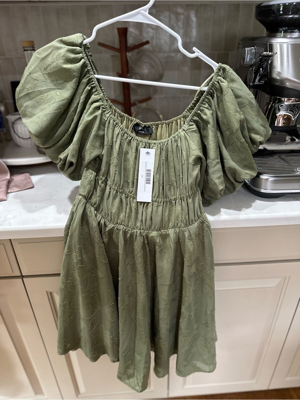 Vici Olive Puff-Sleeve Mini Dress